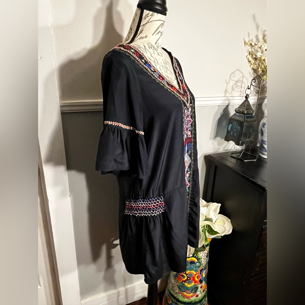 Calypso Saint Barth Silk Embroidered Navy Dress with Floral Accents Mini Small - Picture 7 of 16